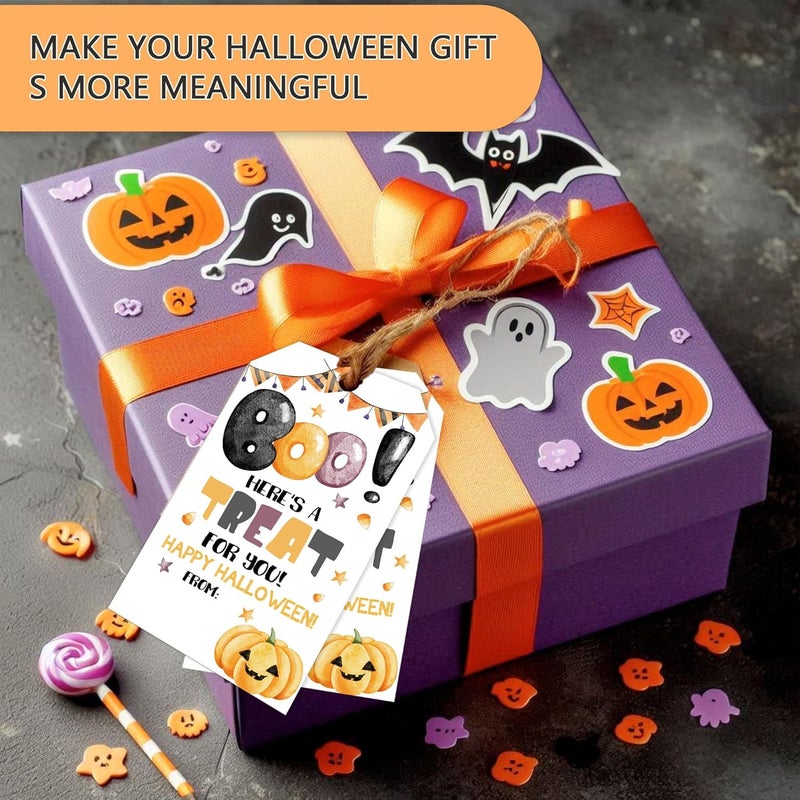 RPLCSPC Halloween Paper Gift Tags with String-50Pcs, Here is A Treat for You Happy Halloween Tags for Goodie Bags, 2 x 3.5 Inch Writable Waterproof Hanging Labels for Decor Party Supplies, Gift Wrapping-B04 - Image 4